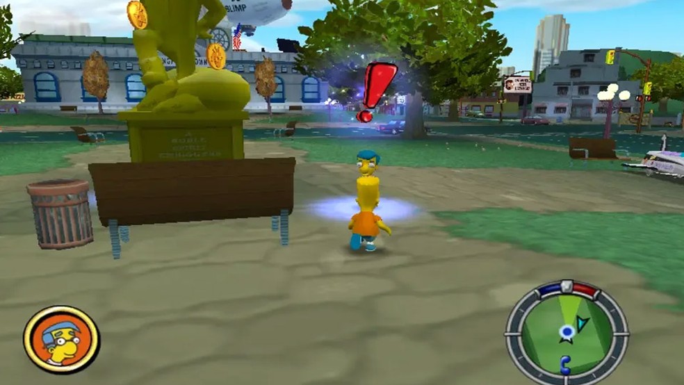 The Simpsons Hit & Run permitia explorar vários locais conhecidos de Springfield e interagir com diversos personagens — Foto: Divulgação/Vivendi Universal Games