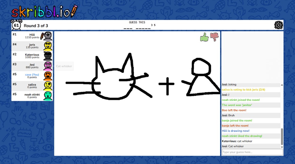 Skribbl.io é um jogo de desenho e adivinhação que pode ser jogado publicamente ou entre amigos — Foto: Reprodução/Júlia Silveira