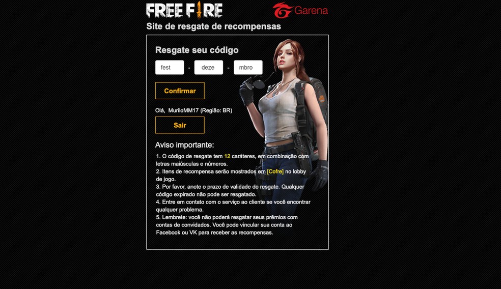 Free Fire Rewards: como resgatar códigos e usar no site da Garena