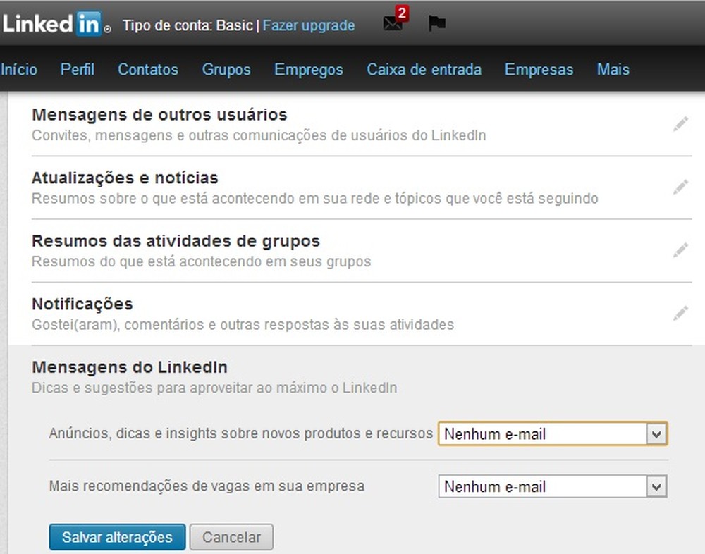 Como parar de receber emails com notificações do LinkedIn