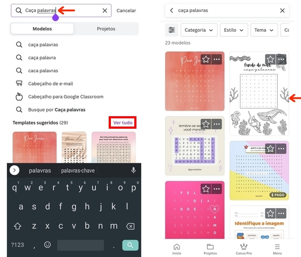 Caça palavras de Dia das Crianças: como fazer pelo Canva no celular