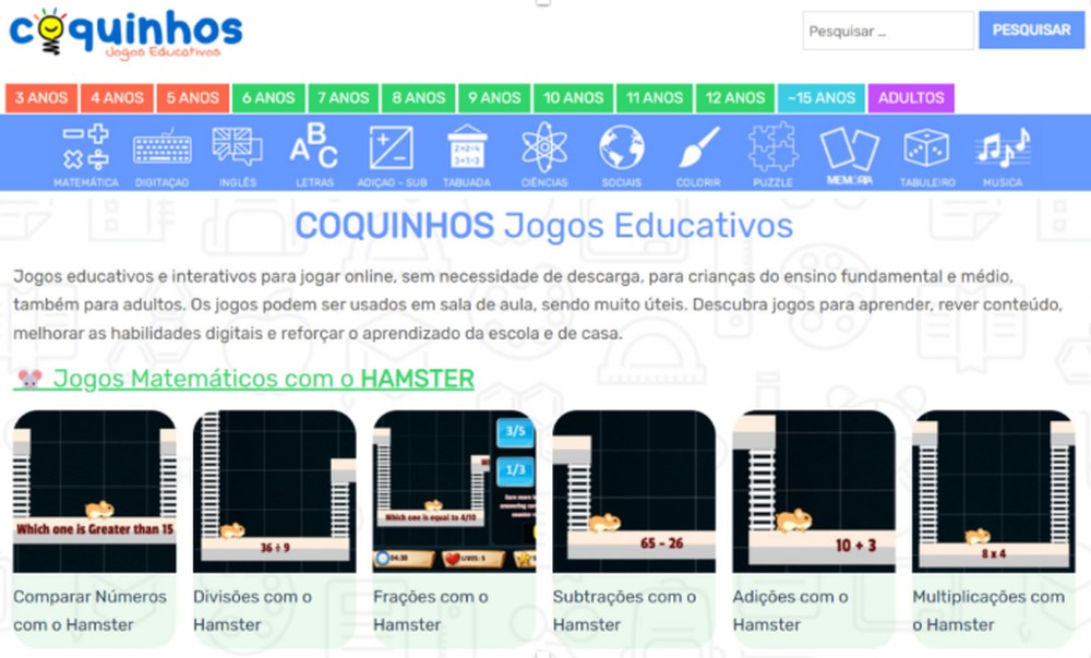 Site Coquinhos oferece jogos educativos grátis para crianças e adultos