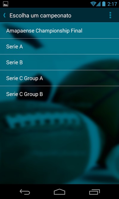 Aplicativo de teste de futebol esportivo da Liga versão móvel