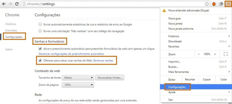 Configure o Chrome para salvar as senhas, inclusive a do Gmail (Foto: Reprodução/Barbara Mannara) — Foto: TechTudo