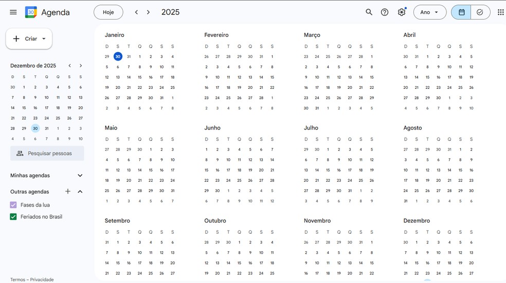O Google Agenda é uma das opções de calendários online mais populares — Foto: Reprodução/Gabriel Pereira