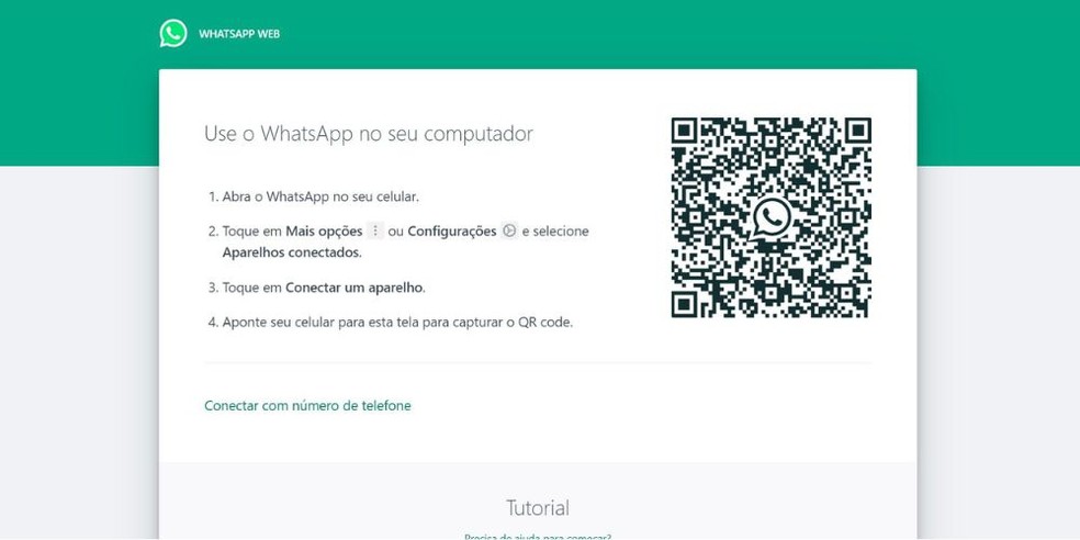 Acessando o site do WhatsApp Web — Foto: Reprodução/Juliana Villarinho