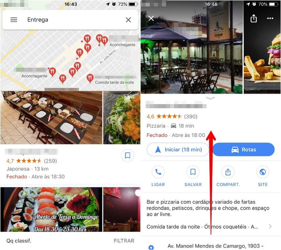 Como encontrar restaurantes com entrega no Google Maps