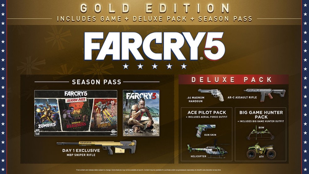 A versão Gold de Far Cry 5 vem com o Season Pass e conteúdos extras — Foto: Divulgação/Ubisoft