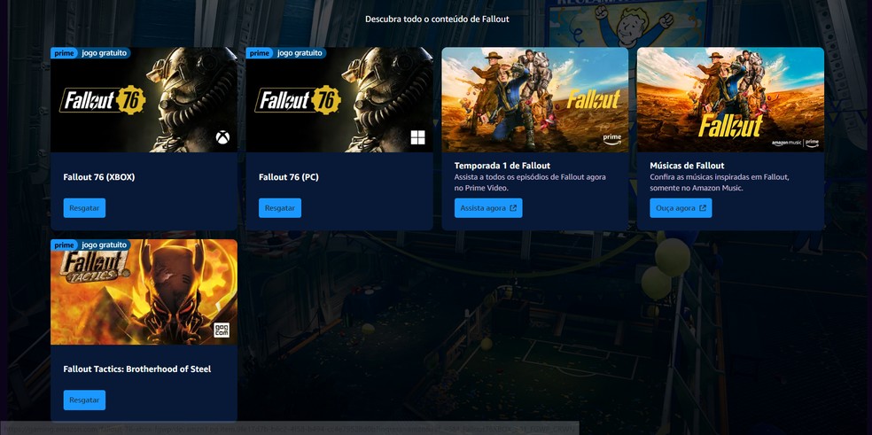 Fallout 76 de graça no Prime Gaming — Foto: Reprodução/Yuri Hildebrand