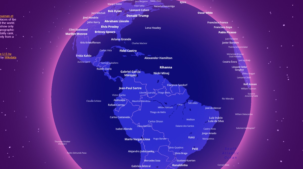 Notable people: site mostra local de nascimento de famosos pelo mundo; veja