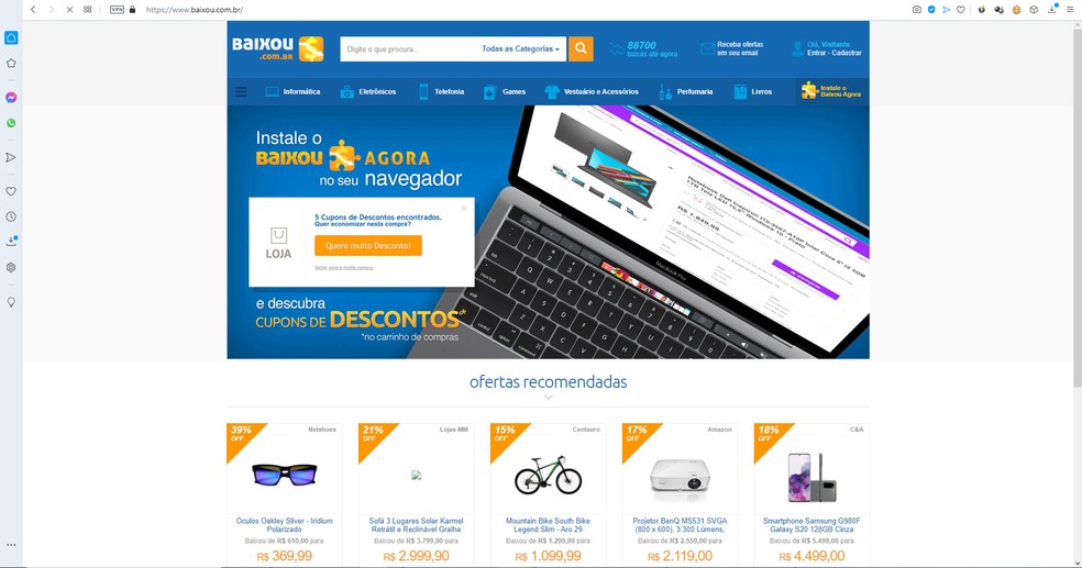 Extensão do Baixou para navegadores promete encontrar cupons de descontos para as suas compras — Foto: Reprodução/Filipe Garrett