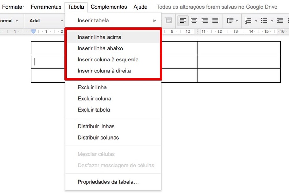 Como usar tabelas no Google Docs