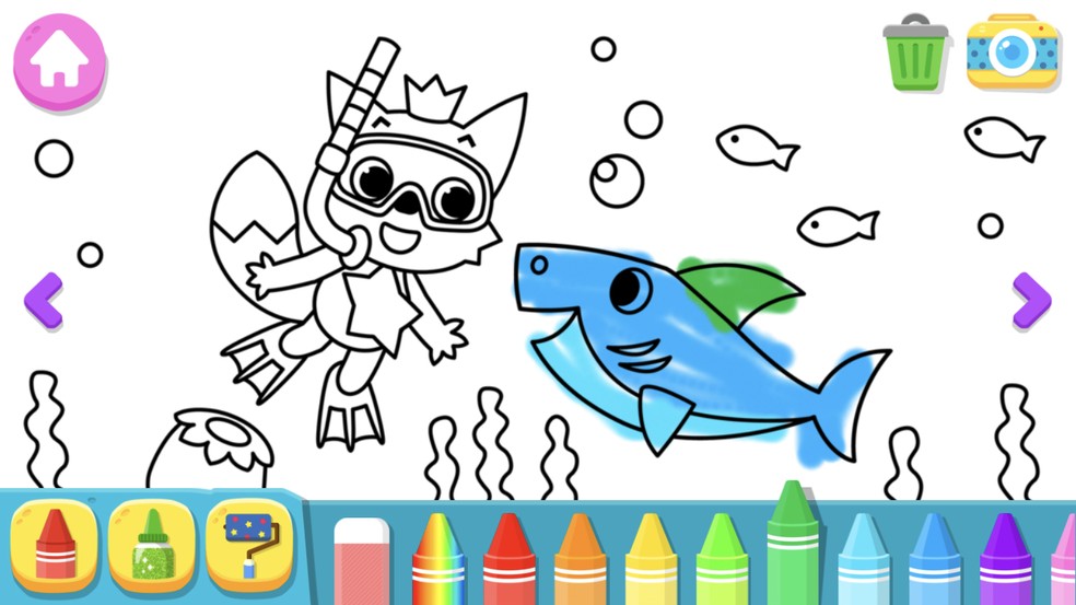 Pintando um desenho no aplicativo Baby Shark — Foto: Reprodução/Rodrigo Fernandes