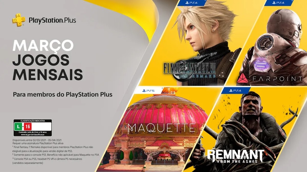 PS Plus: Final Fantasy 7 Remake é um dos jogos grátis de março no PS4/PS5