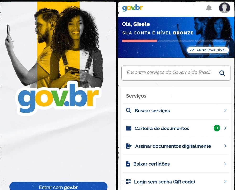 Aplicativo Gov.br tem conta unificada que facilita o acesso a serviços fornecidos pelo Governo Federal — Foto: Reprodução/Gisele Souza