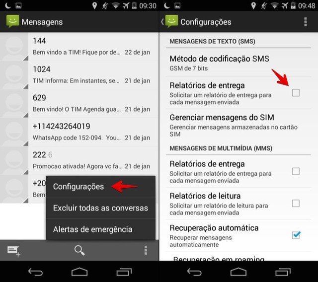 Como saber se o SMS foi lido