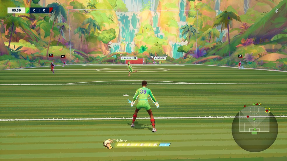 Rematch não tem funções fixas para os jogadores: qualquer um pode chegar na grande área e virar um goleiro — desde que seja um por vez — Foto: Reprodução/Bruno Magalhães