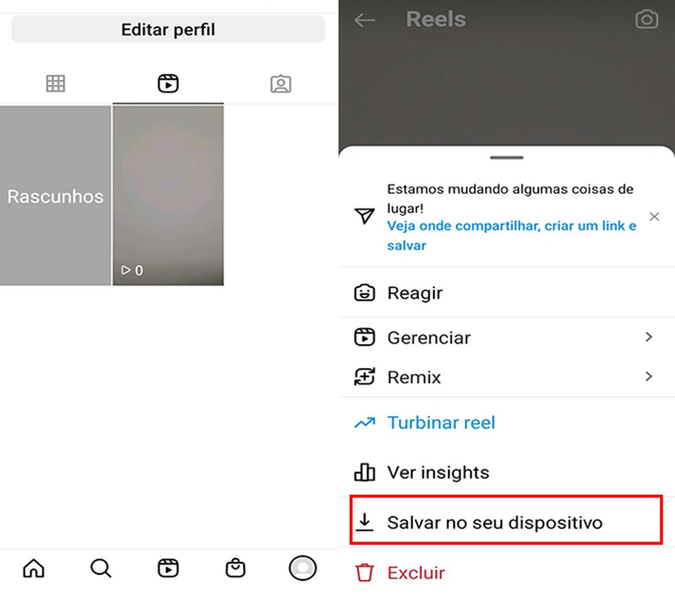 Baixe seu próprio Reels do Instagram com função nativa do app  — Foto: Reprodução/Flávia Fernandes