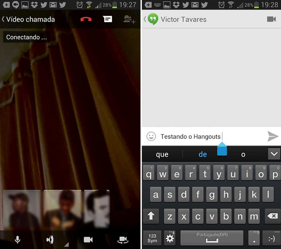 Estas são as telas de bate-papo do Hangout (Foto: Reprodução/Thiago Barros) — Foto: TechTudo