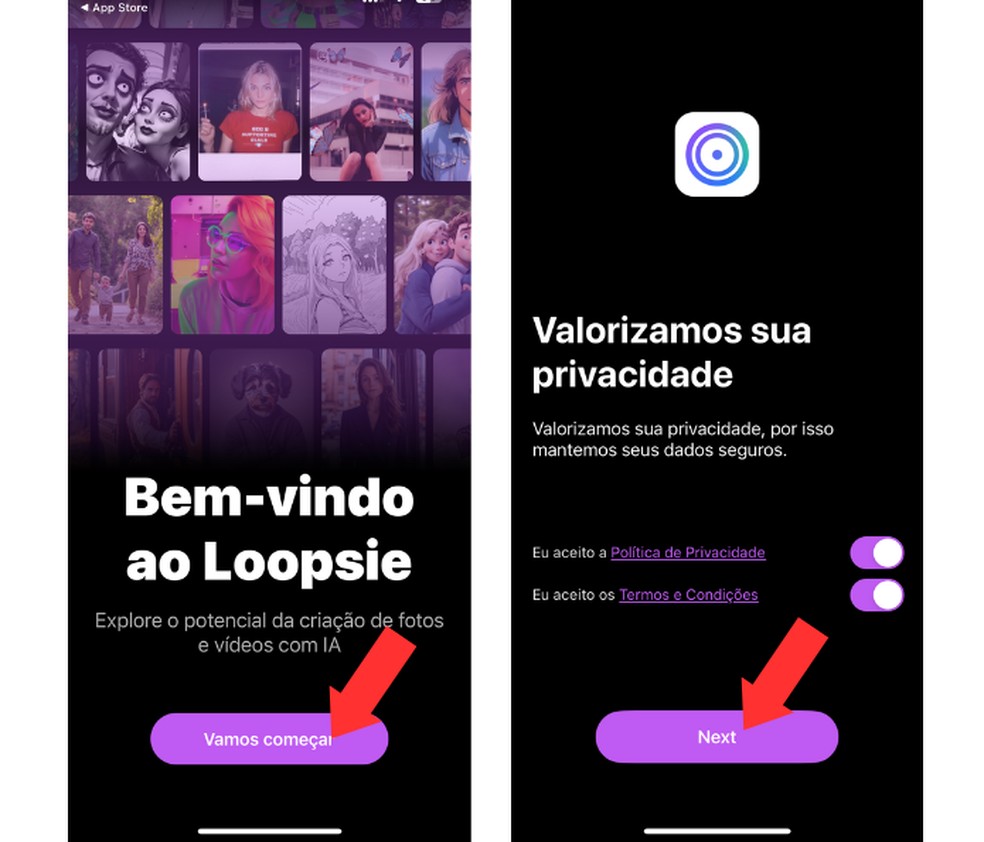 Acessando o aplicativo Loopsie, disponível para iPhone (iOS) — Foto: Reprodução/Mariana Tralback