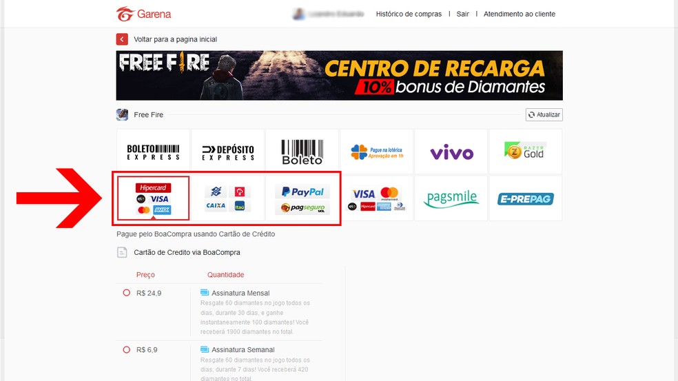 Free Fire: conheça o Recarga Jogo, site oficial para comprar diamante por  PIX, cartão e boleto