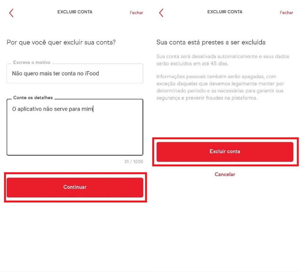 Como excluir conta do iFood