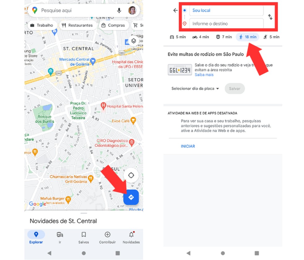 Inserindo uma rota no app do Google Maps, disponível para Android e iPhone (iOS) — Foto: Reprodução/Mariana Tralback