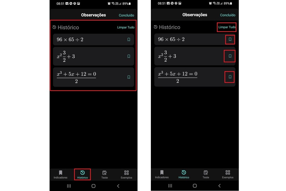 O Microsoft Math Solver possui um histórico que armazena todas as operações realizadas pelo usuário — Foto: Reprodução/Gabriel Pereira