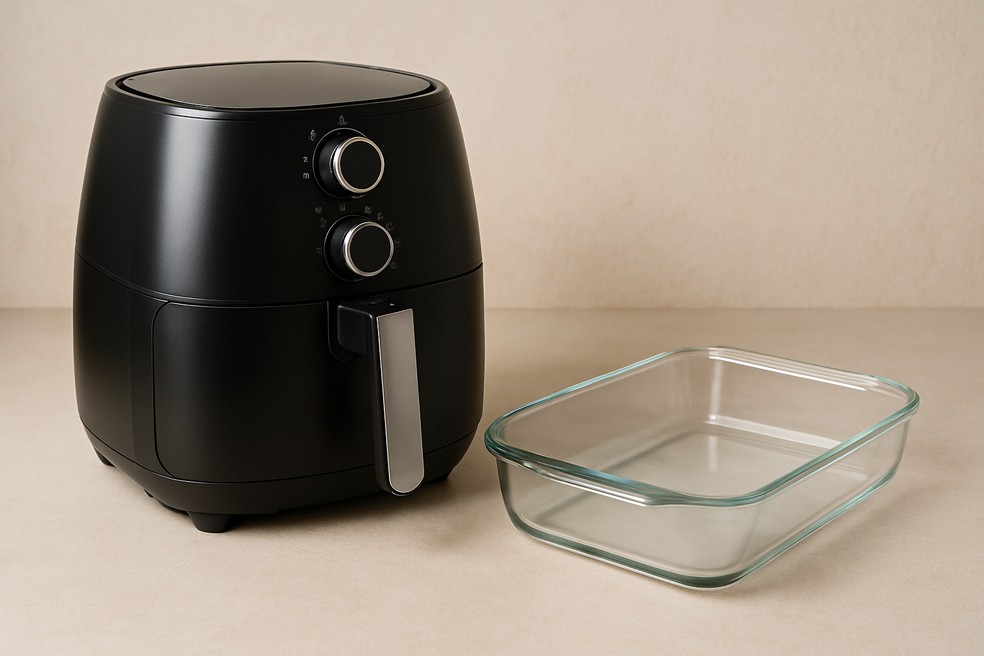 Pode colocar vidro na Air Fryer? Entenda se é possível usar travessas, potes, vasilhas e mais do material na fritadeira de ar — Foto: Arte/TechTudo