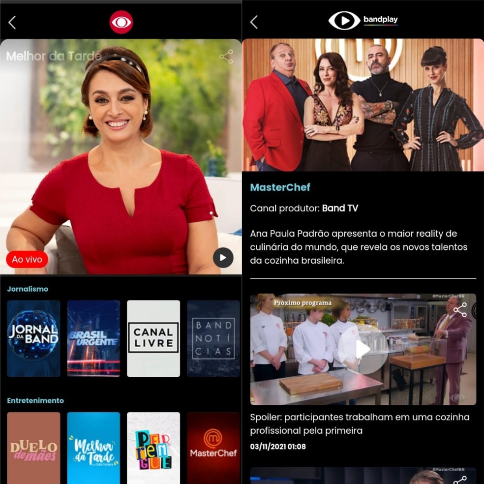 O BandPlay é um app que reúne programas de TV e rádio da rede bandeirantes  — Foto: Reprodução/BandPlay