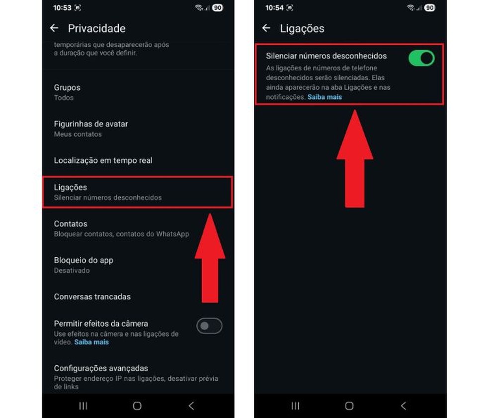 Ative o bloqueio de chamadas de números desconhecidos no WhatsApp — Foto: Reprodução/Diego Cataldo