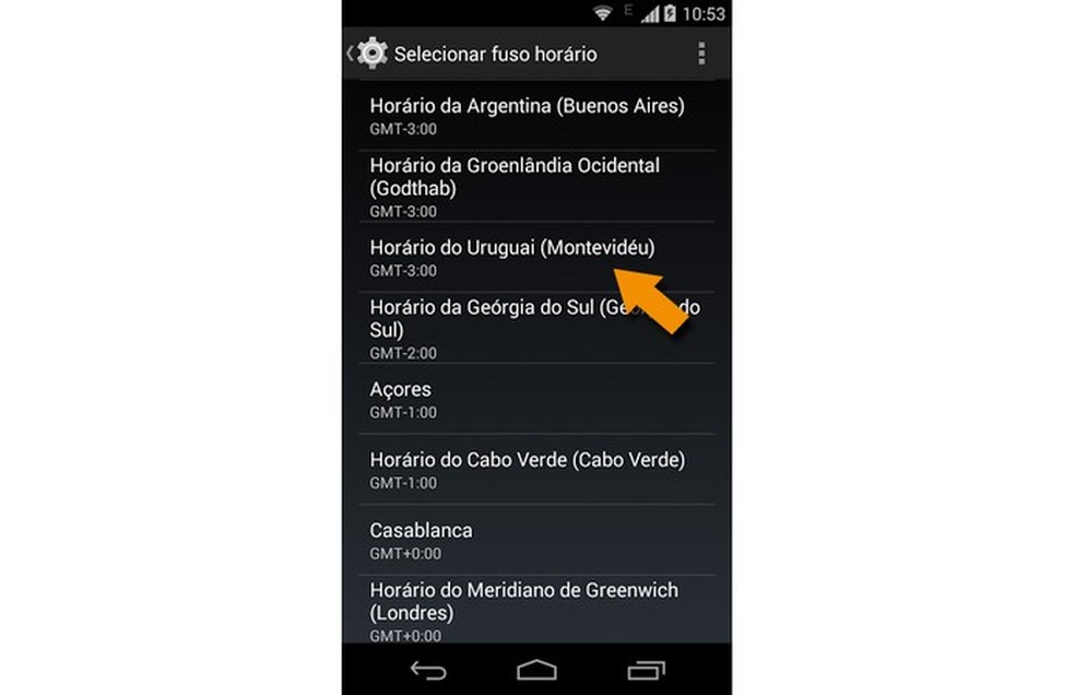 Fuso horário de Montevidéu em destaque no menu do novo Moto G (Foto: Reprodução) — Foto: TechTudo