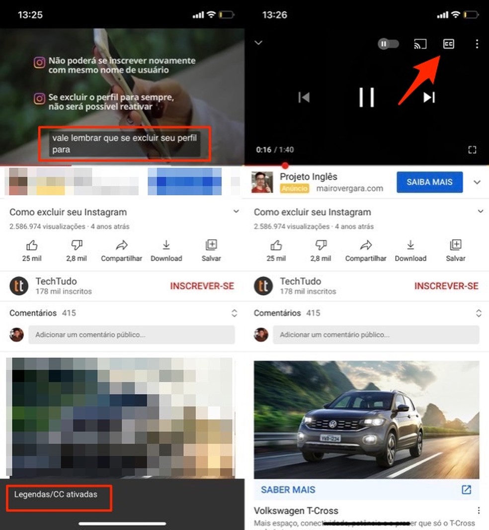 Como tirar a legenda do YouTube no celular