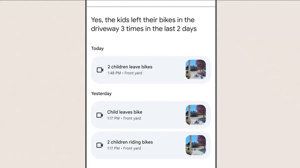 Funcionamento da câmera de segurança com Gemini — Foto: Reprodução/Google