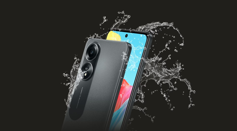 OPPO A58 tem proteção contra respingos de água (IPX4) — Foto: Reprodução/OPPO