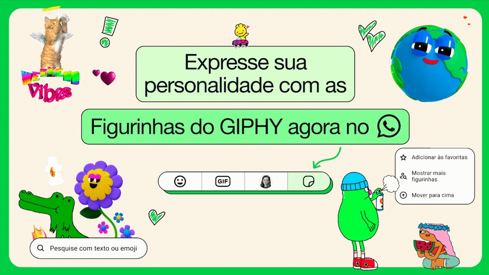 WhatsApp ganha biblioteca de figurinhas animadas do GIPHY e mais novidades para stickers — Foto: Divulgação/Meta