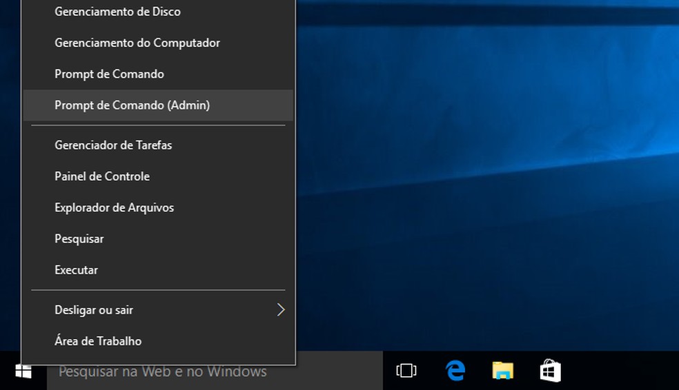 Abra o prompt de comandos do Windows 10 — Foto: Reprodução/Helito Bijora