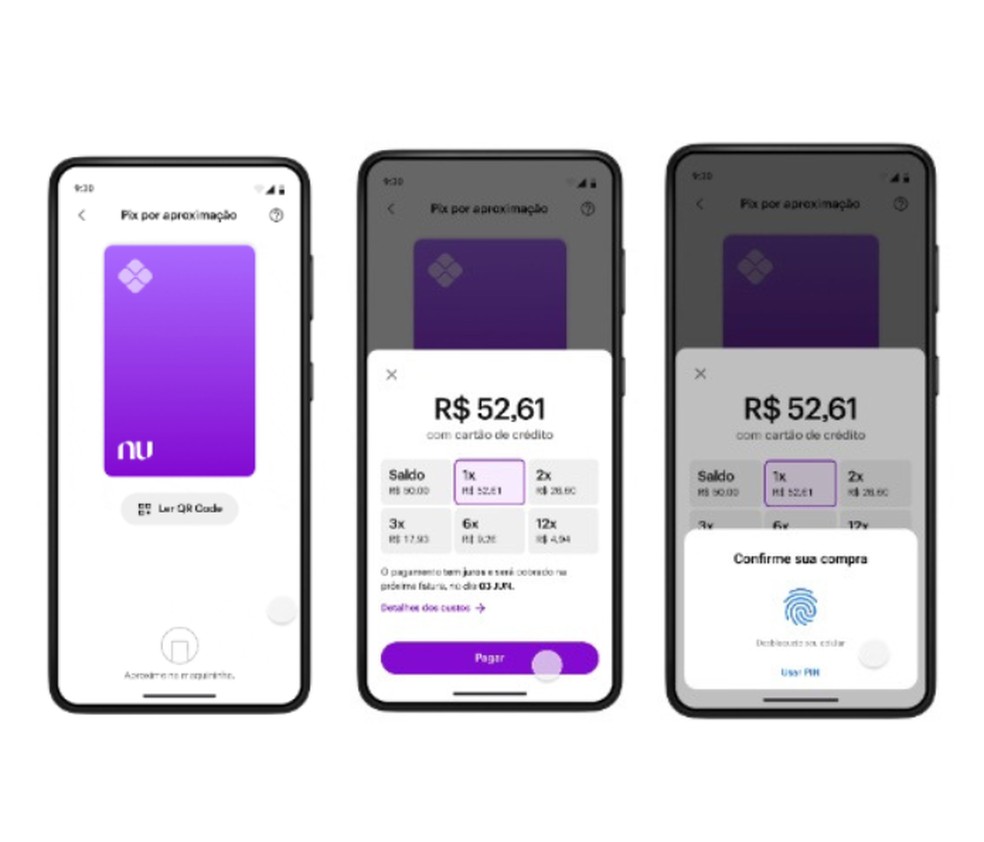 Para usar o Pix por aproximação, basta abrir o app do Nubank (ou o atalho da função) e aproximar da maquininha — Foto: Reprodução/Mariana Tralback