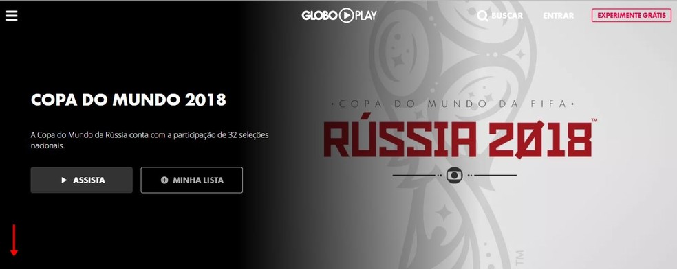 Ação para visualizar vídeos ao vivo da Copa do Mundo no serviço Globoplay — Foto: Reprodução/Taysa Coelho