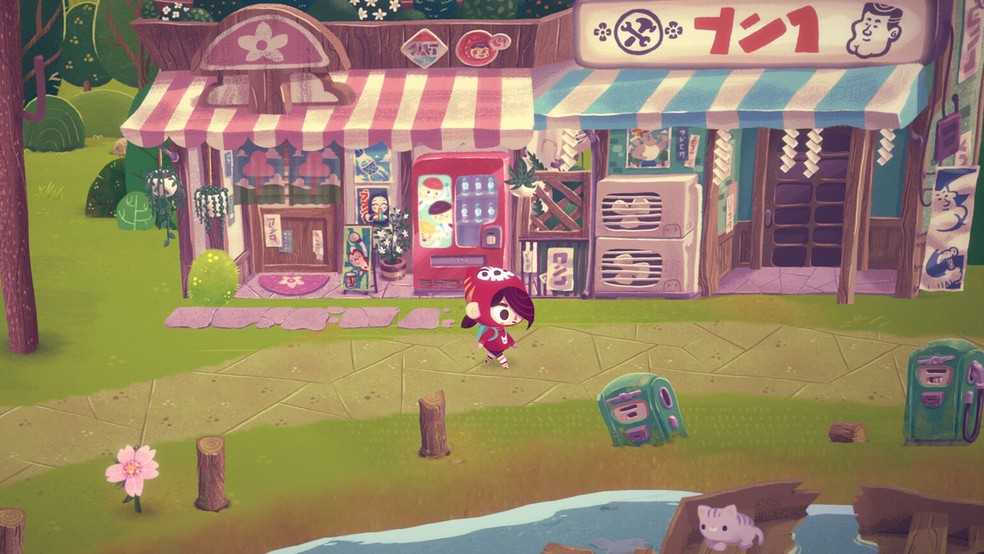 Mineko's Night Market é um charmoso game sobre uma menina desvendando mistérios sobre o novo vilarejo para onde se mudou com a ajuda de gatos e mais — Foto: Reprodução/Steam