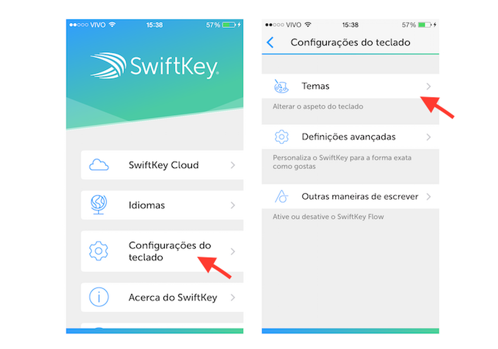 Acessando a página de escolha de tema do SwiftKey para iOS (Foto: Reprodução/Marvin Costa) — Foto: TechTudo