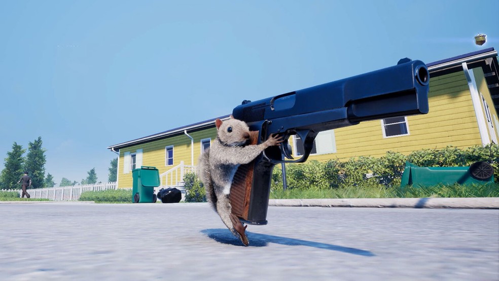 Squirrel with a Gun é um cômico game sobre um esquilo que traz o caos com diversos armamentos — Foto: Reprodução/Steam