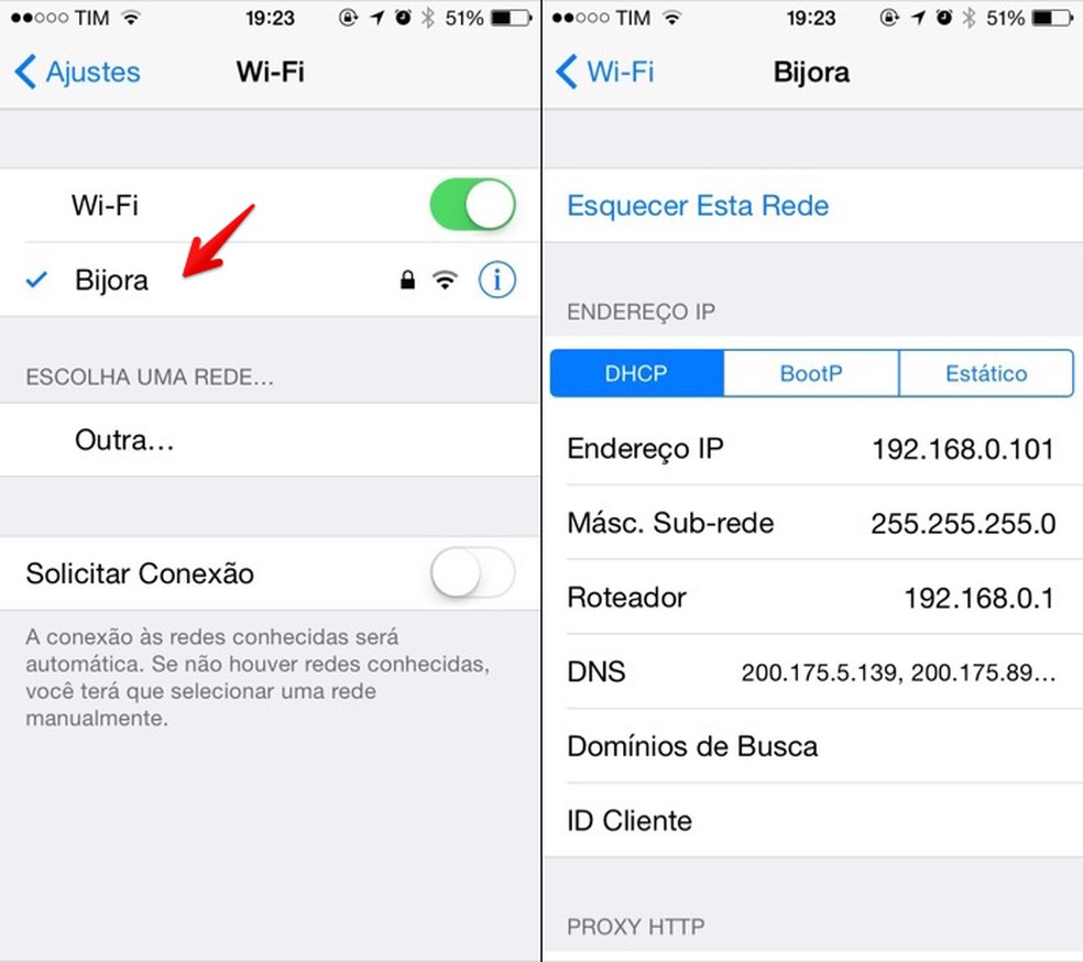 Descobrindo o endereço de IP no iOS — Foto: Reprodução/Helito Bijora