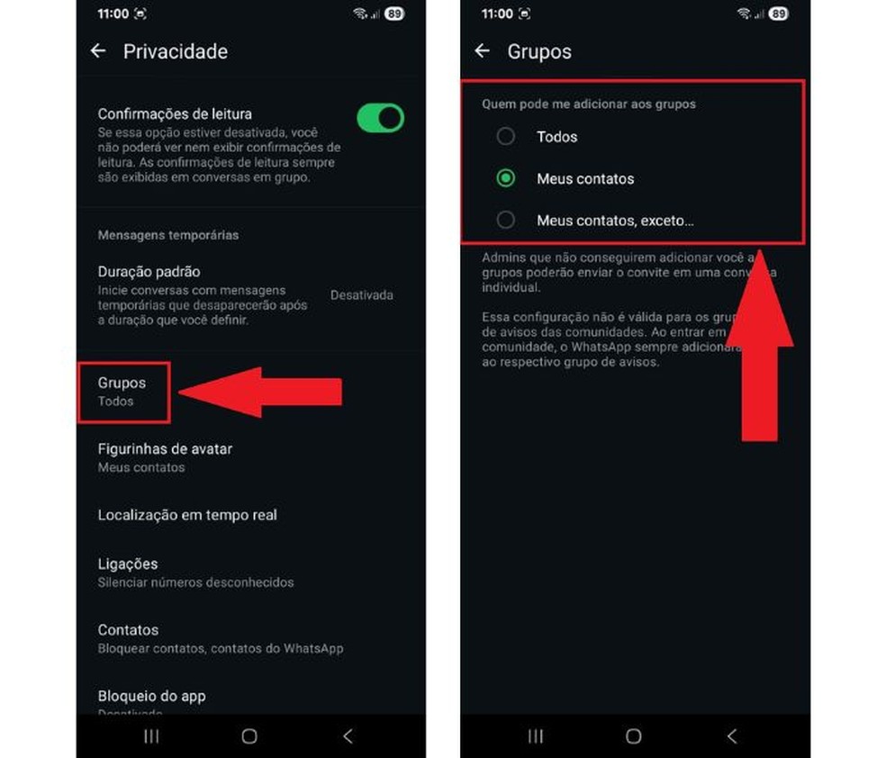 Limite quem pode te adicionar a grupos no WhatsApp — Foto: Reprodução/Diego Cataldo