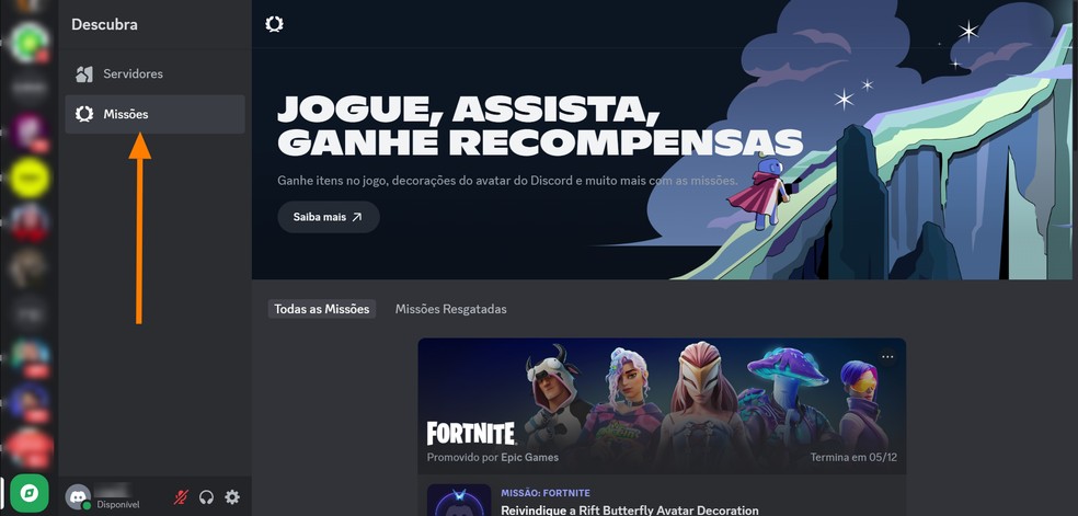 Vá em 'Missões' — Foto: Reprodução/Róbson Martins