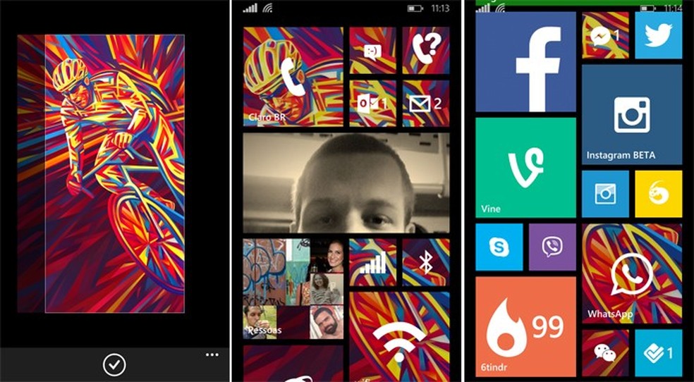 Live Tiles podem ser personalizadas com fotos no Windows Phone 8.1, mas nem todos os apps aceitam os recursos (Foto: Reprodução/Elson de Souza) — Foto: TechTudo