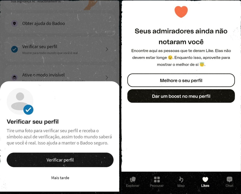 No aplicativo Badoo, usuários precisam inserir informações descritivas para começar a receber likes — Foto: Reprodução/Gisele Souza