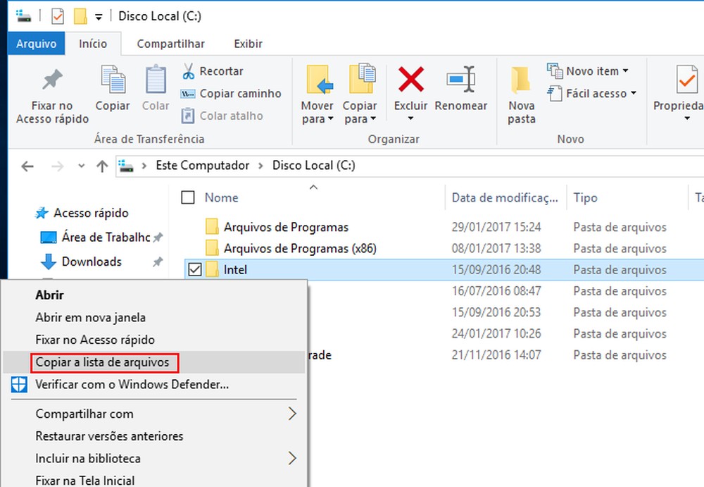 Como copiar a lista de arquivos de uma pasta no Windows