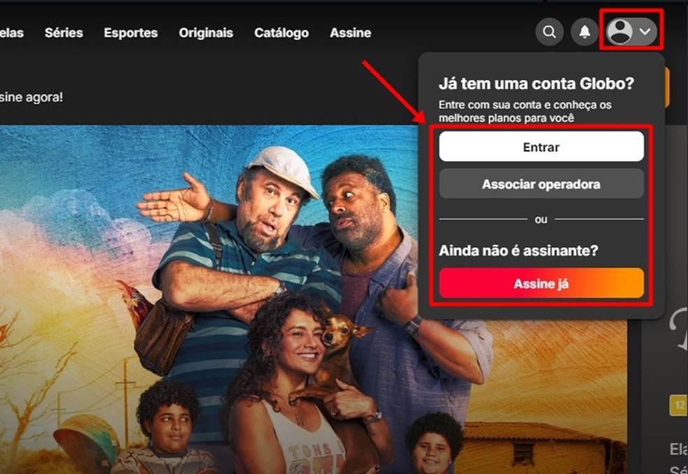 Público precisa fazer login com os dados de uma Conta Globo ou adquirir um combo que tenha o sinal do Premiere incluso — Foto: Reprodução/Gabriela Andrade