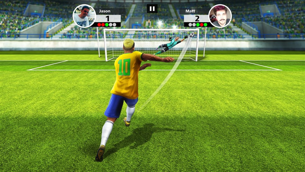 Em Football Strike: Online Soccer você atua como atacante e goleiro para ganhar os jogos — Foto: Reprodução/Google Play Store